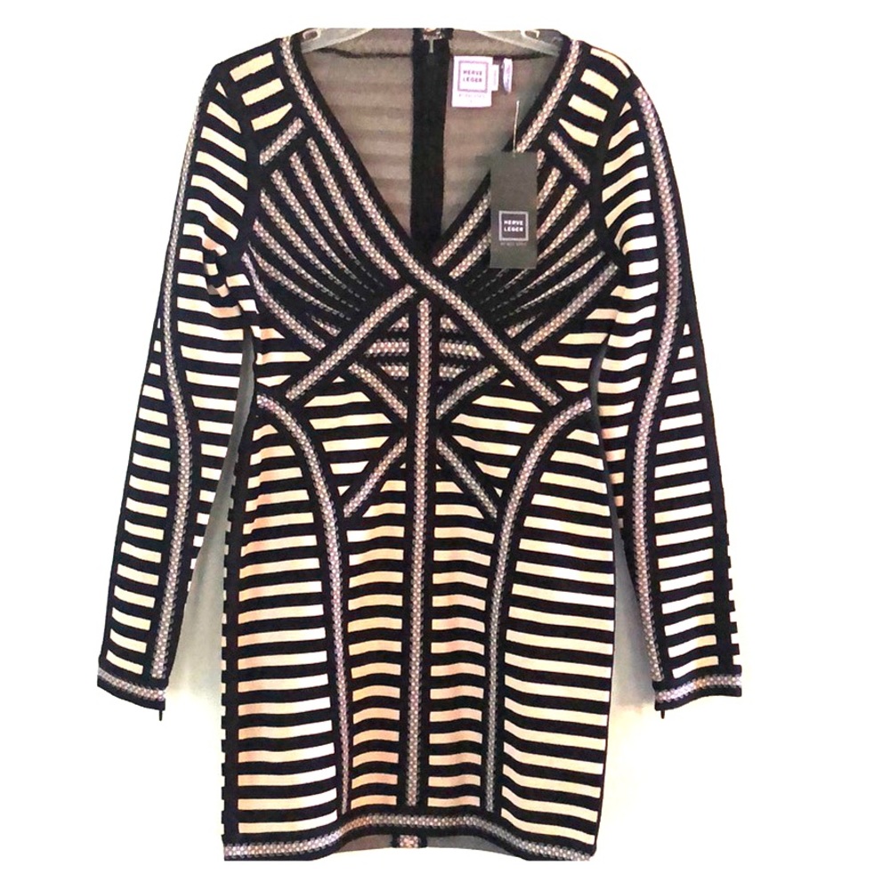 Herve Leger Nude and Black Bandage Dress size L